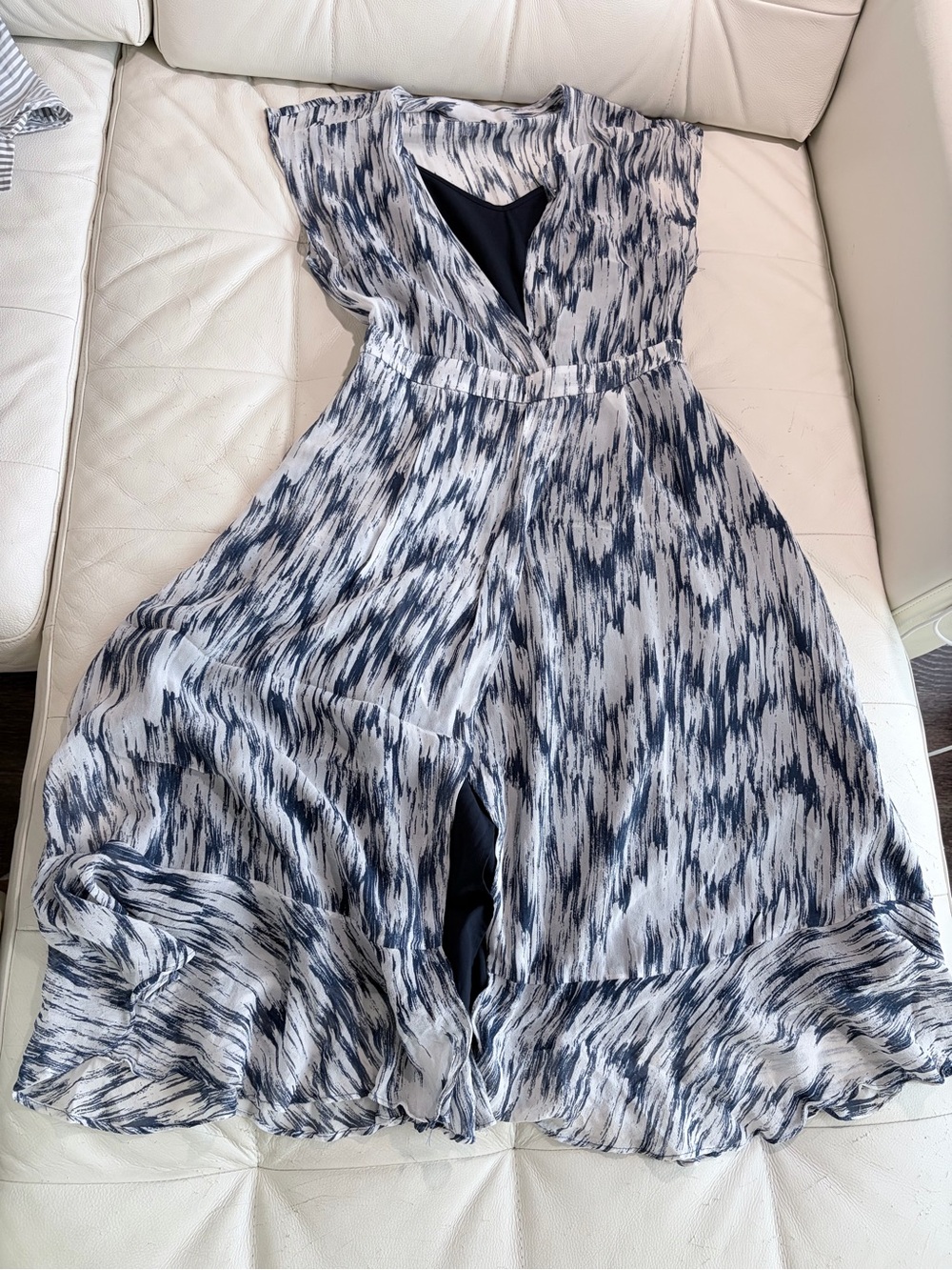 Club Monaco Navy and White Abstract Button-Front Dress